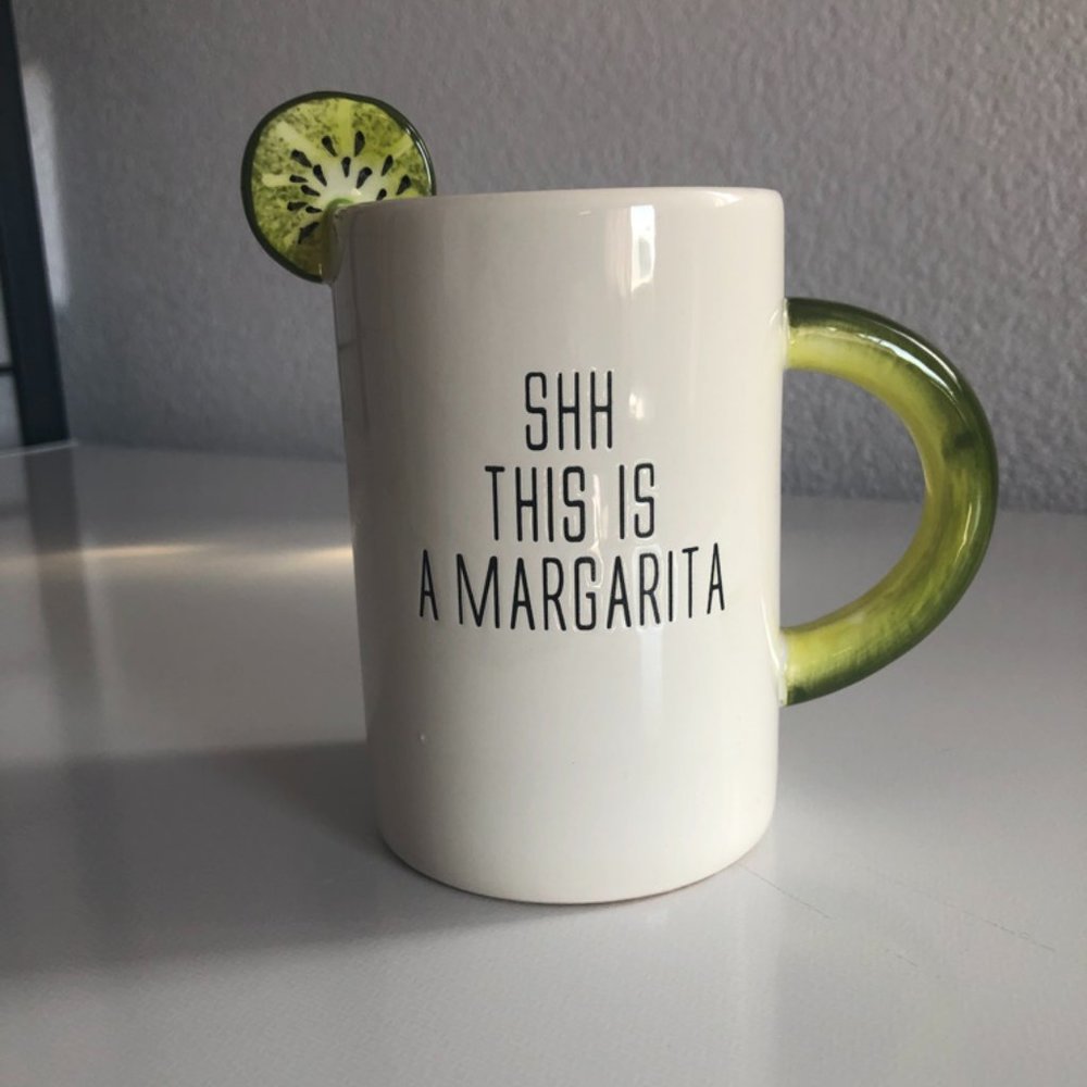 World Market margarita mug with lime, lightweight, white/lime green/black